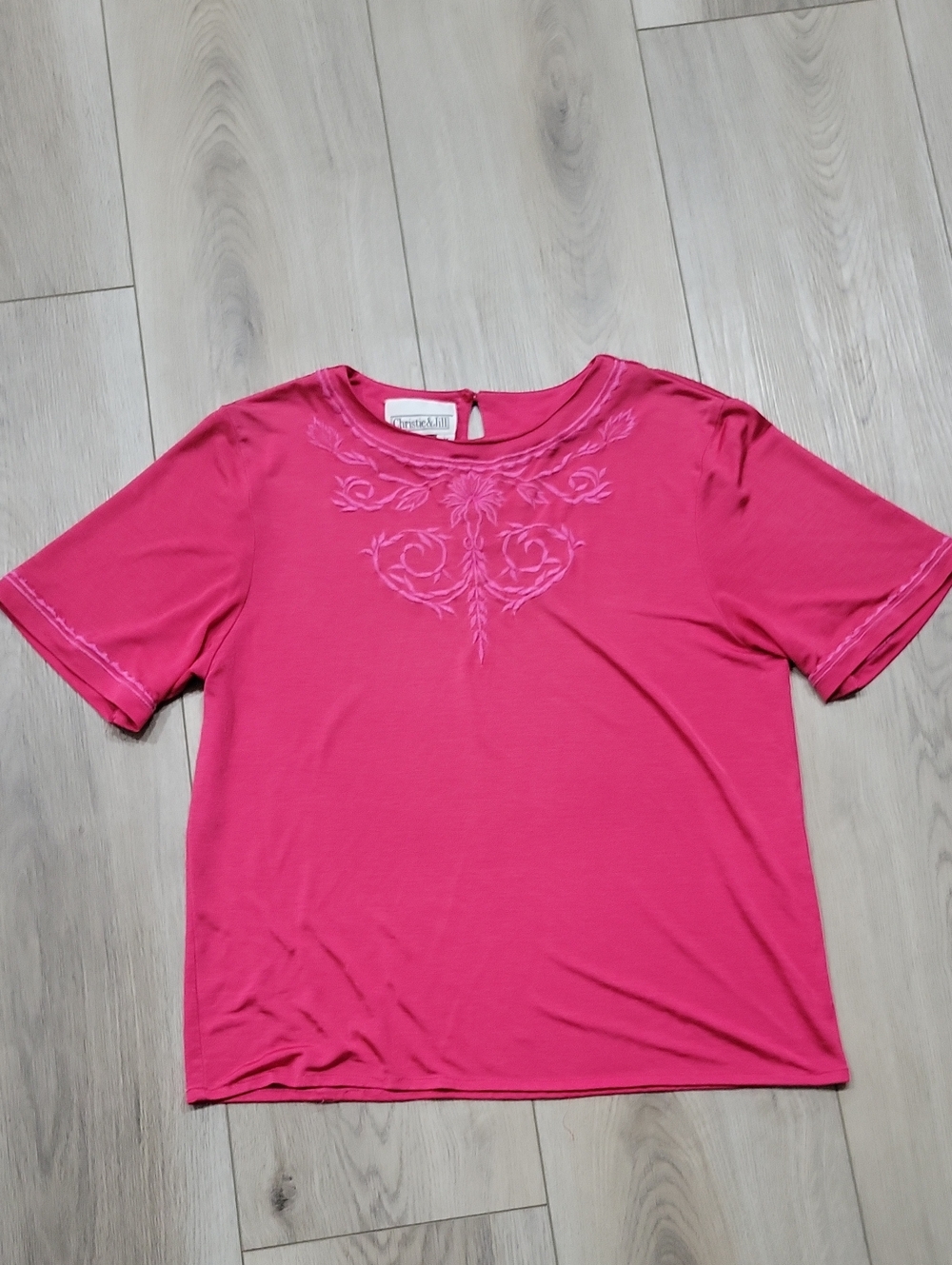 St. John Bay Pink Embroidered Short-Sleeve Blouse